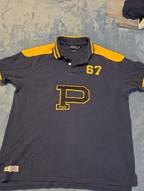 Gently Used Polo by Ralph Lauren Navy and Yellow 'P' Patch Polo Shirt
